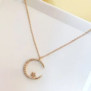 Gold Rhodium Moon And Star Necklace